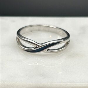 VTG 1979 Avon SWIRL OF COLOR Navy Blue Enamel & Silver Tone Ring #738 Size 8.5